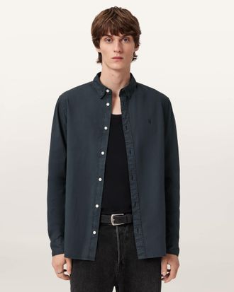 AllSaints Cotton Hawthorne Ramskull Stretch Fit Shirt, Size: XXL