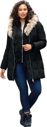Roaman's Plus Size Double Layer Puffer Coat in Black at Nordstrom, Size 36