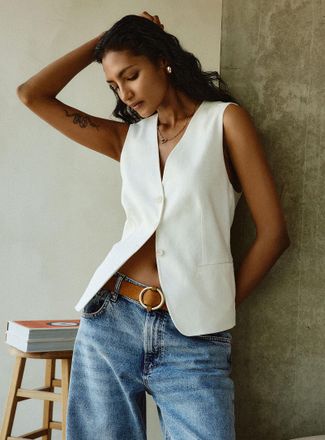 Contemporaine Womens Linen-cotton V-neck vest