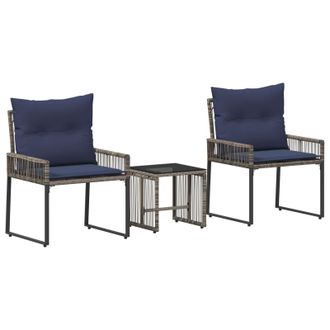 vidaXL Juego De Muebles De Exterior Con Coj&iacute;n 7 Pcs Gris Y Azul Marino Vidaxl
