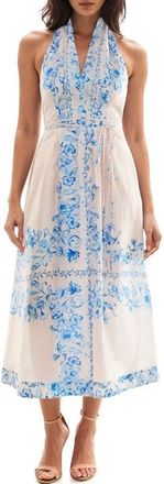 Socialite Midi Halter Dress in Blush/Blue at Nordstrom, Size X-Small
