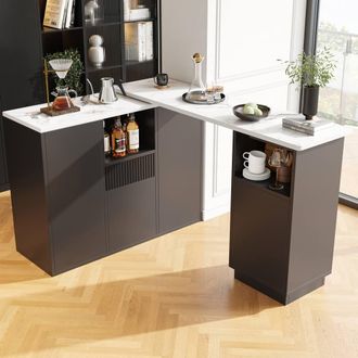 Merax Swivelling Kitchen Island Bar Table With Storage in Black