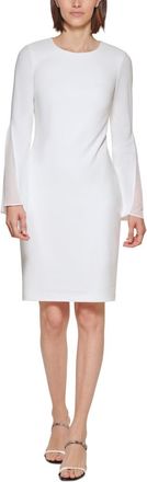 Calvin Klein Dress Womens White Chiffon Bell Sleeve Round Neck Sheath JDM1812