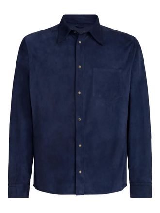 Brunello Cucinelli chest-pocket button-fastening shirt - men - Calf Suede - 4XL - Blue