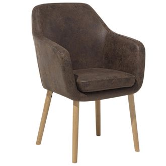 Beliani Silla De Comedor Con Asiento Acolchado Tapizado En Piel Sint&eacute;tica Marr&oacute;n Claro Con Patas De Madera Yorkville