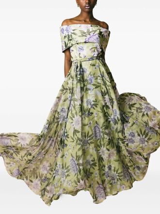 Giada Curti off-shoulder floral-print maxi dress - Green