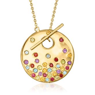 Ross-Simons Scattered Multi-Gemstone Toggle Necklace in 18kt Gold Over Sterling