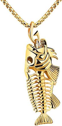 Generic Stainless Steel Skeleton Hook Fish Pendant Necklace Surfer Chain Bone Fishing Jewelry for Men Women (Gold, One Size)
