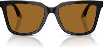 Emporio Armani 55mm Polarized Irregular Sunglasses in Shiny Black/Beige /Polar at Nordstrom