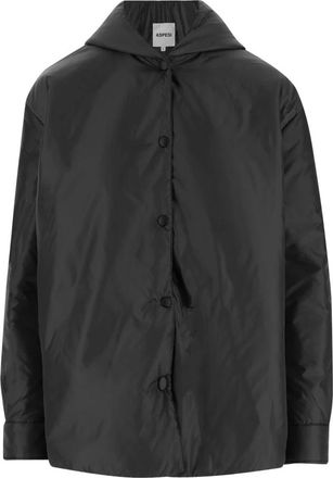Aspesi Zwarte Nylon Hoodie Jas Wijde Pasvorm - Dames - Zomerjassen - Zwart - S - Nylon - Jassen