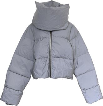 Rick Owens Funnel-Neck Zip-Up Down Jacket in Grey Polyamide