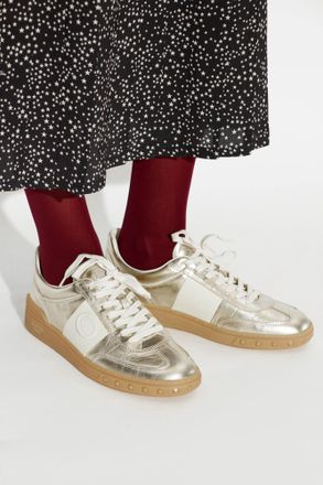 Valentino Garavani Leather Sports Shoes With Logo, Womens, Gold