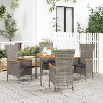 vidaXL Set Comedor De Jard&iacute;n 5 Piezas Con Cojines Rat&aacute;n Sint&eacute;tico Gris Vidaxl