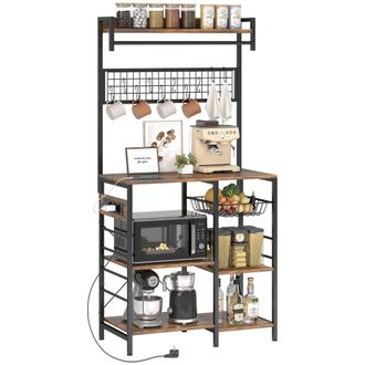 OEM Estanter&iacute;a De Cocina Con Tres Enchufes Y Luces Led Industrial Con Estantes Para Microondas 80x42x162 Cm Marr&oacute;n R&uacute;stico