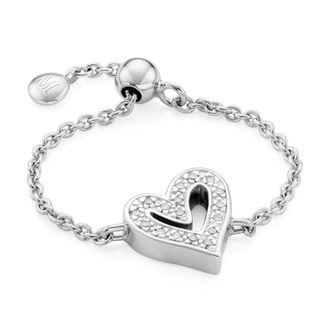 Monica Vinader Sterling Silver Alphabet Heart Adjustable Friendship Diamond Ring Diamond