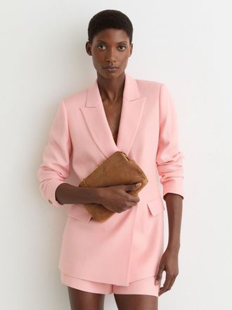 Reiss Tan Suede Lizard-effect Frame Clutch Bag