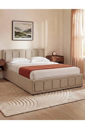 Home Discount Vida Designs Vanita King Ottoman Bed Frame Storage Linen Fabric in Beige | Size: King
