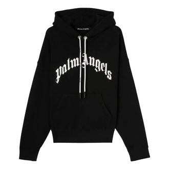 Palm Angels Curved Logo Hoodie Black White PMBB058C99FLE0031001