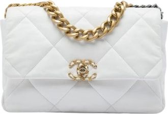 Chanel Pre-owned Large 19 Flap Bag - Dames - Vintage Schoudertas - Wit - ONE Size - Leer - Vintage