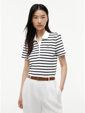 Tommy Hilfiger Womens Classic Fit Striped Stretch Pique Polo - White - XXL