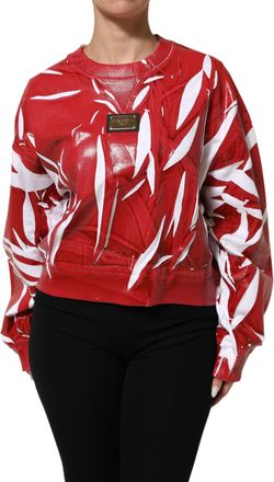 Dolce & Gabbana Red White Cotton Printed Pullover Womens Sweater