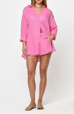 L*Space Rio Linen Cover-Up Tunic in Hottest Pink at Nordstrom, Size Medium