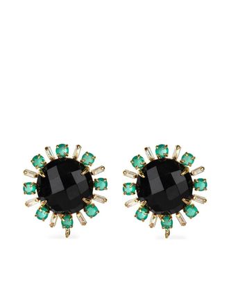 Bounkit onyx and quartz button earrings - women - Brass/quartz/Onyx - One Size - Gold