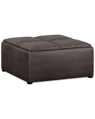 Simpli Home Avalon 35In Contemporary Square Coffee Table Storage Ottoman