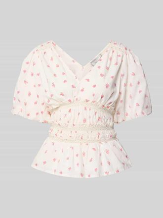 Neo Noir Neo Noir Slim Fit Bluse mit V-Ausschnitt Modell Sapura fleurie in Weiss, Gr&ouml;&szlig;e 40