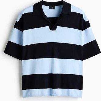 H&M Loose Fit Polo Shirt in Navy Blue/striped at Nordstrom, Size Xx-Large