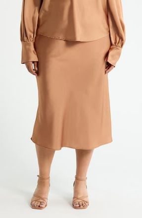 Renee C Satin Midi Skirt in Caramel at Nordstrom Rack, Size 2X
