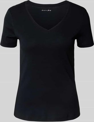 Christian Berg T-Shirt mit geripptem V-Ausschnitt in Black, Gr&ouml;&szlig;e M