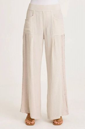 Xcvi Elu Gauze Lace Trim Wide Leg Pant In Sonic Silver