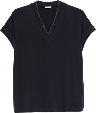Brunello Cucinelli Cotton V-Necked T-Shirt-Donna