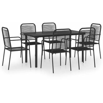 vidaXL Set De Comedor De Jard&iacute;n 7 Piezas Vidrio Y Acero Negro Vidaxl