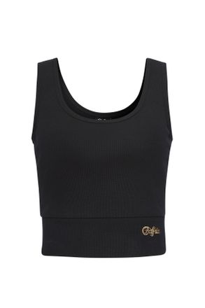 Buffalo Crop-Top BUFFALO, Damen, Gr. 32/34, schwarz, Rippware, Obermaterial: 95% Baumwolle, 5% Elasthan, unifarben, Rundhals, Tops Crop-Top, in Rippstruktur m