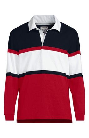 Lands End Long Sleeve Rugby Shirt in Red/white/navy Stripe at Nordstrom, Size X-Small
