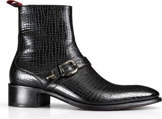 Jeffery West Mens Lynott Grand Slam Buckle detail zip boot - Black Leather - Size UK 10.5