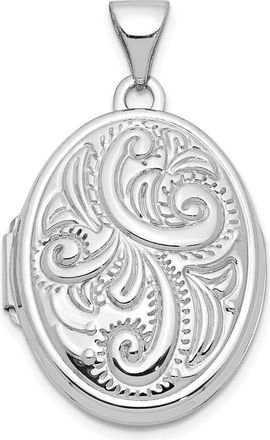 Diamond2Deal 14k White Gold Scroll Design Domed Oval Locket Pendant