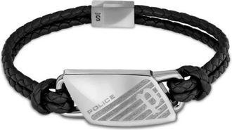 Police Armband Mannen Leer Zwart Matobo Pj. 26559Bls/01 - Heren - Armbanden - Grijs - ONE Size - Leer - Accessoires