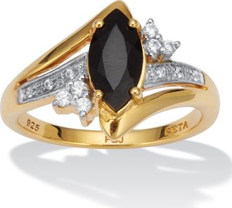 Palm Beach Jewelry 12 TCW Marquise Cut Onyx and CZ 18k Gold-plated Sterling Silver Ring