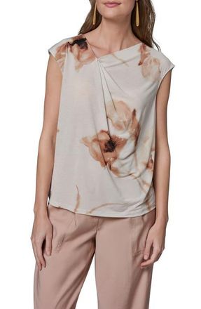 DKNY Floral Asymmetric Neck Top in Light Tuscan Grey Multi at Nordstrom, Size X-Small