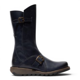 FLY London Womens Wine MES 2 Wighiel Gesp Leren Rits Platform Laarzen midden op de kuit