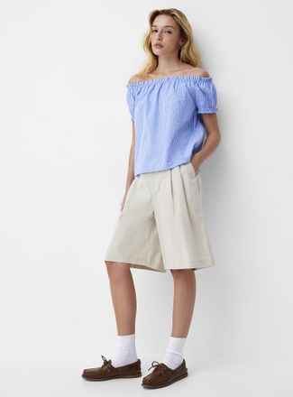 Icone Womens Touch of linen off-the-shoulder T-shirt