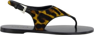 PARIS TEXAS Mosterd Luipaardprint Platte Sandalen - Dames - Sandalen - Zwart - 37 EU - Schoenen