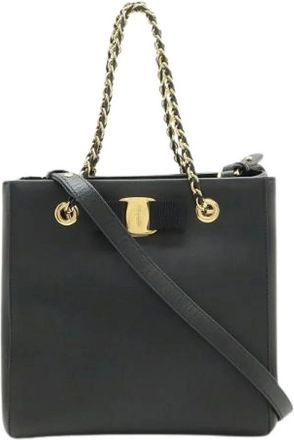 Ferragamo Pre-owned Cross Body Bags, female, Black, Size: ONE SIZE Pre-owned Leather Cross Body Bag