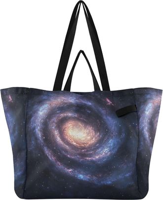 Generic Galaxy Blue Purple pattern Reusable Canvas Tote Bag, Heavy Duty Grocery Shopping Bag with Hard Bottom Double Handles Large Capacity Work Groceries Tra