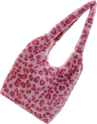 Supvox Plush Shoulder Bag for Women Portable Pink Leopard Print One-shoulder Tote Handbag Autumn Winter Fashion Outdoor Pouch