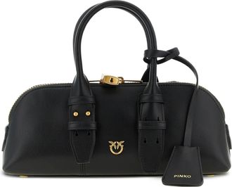 Pinko Black Bowling Bag Horizontal Leather Handbag