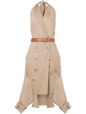 Moschino asymmetric midi dress - women - Polyamide/Cotton - 42 - Neutrals